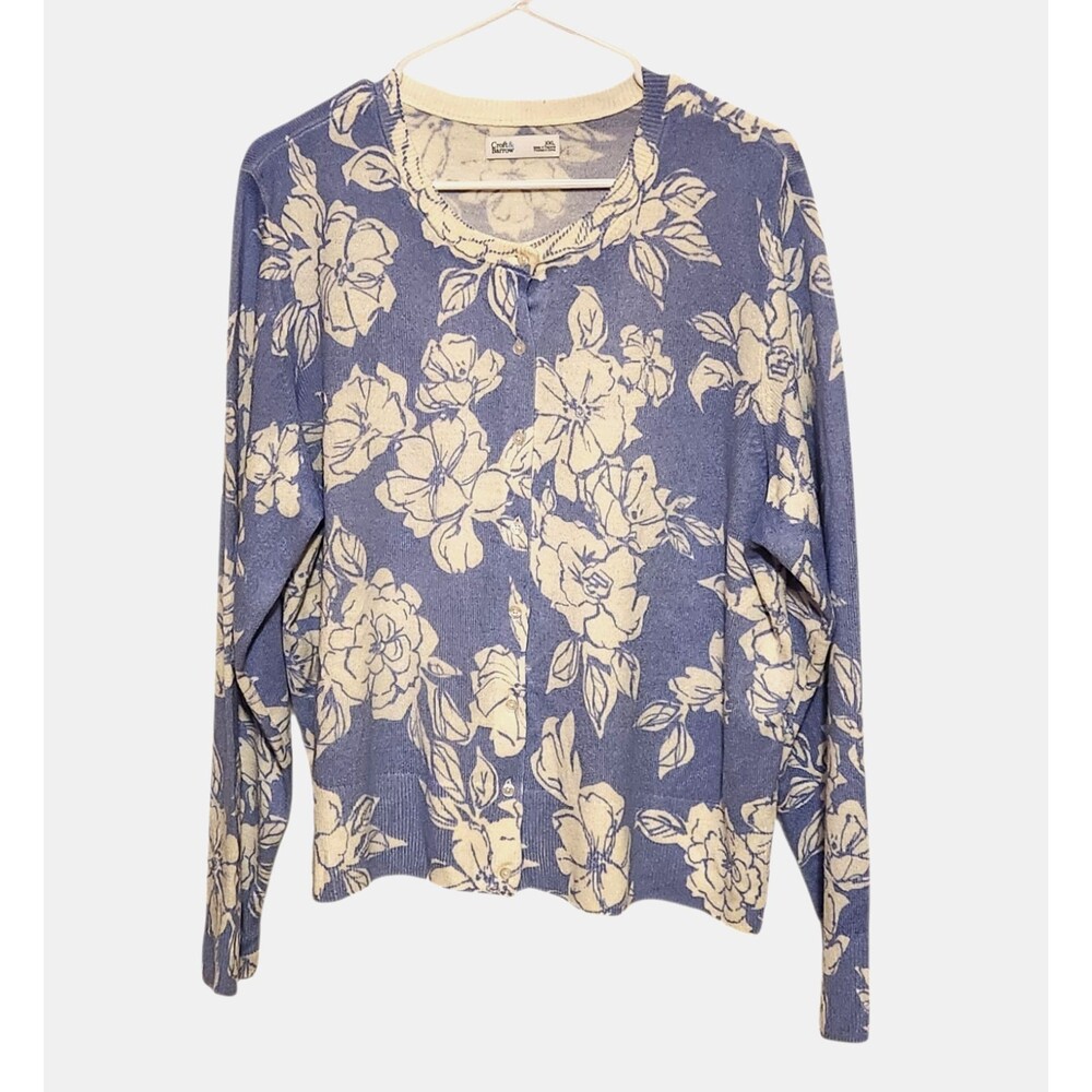 Croft & Barrow Cardigan Sweater Light Blue & White Floral Womens Size XXL